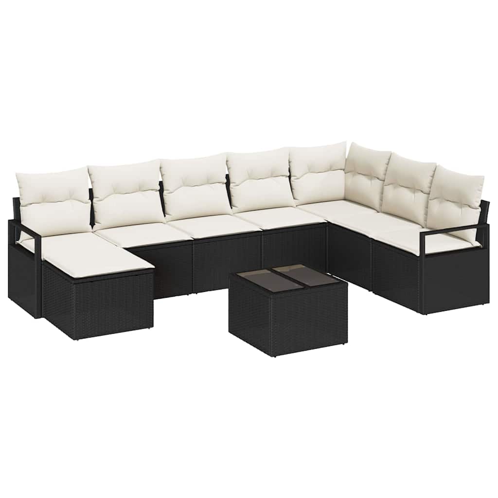 Garten-Sofa-Set mit Kissen mit Speicher 9 pcs Braun und Creme